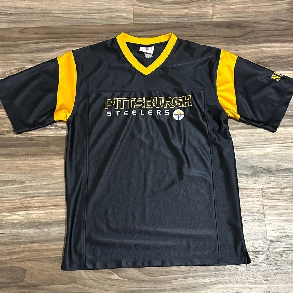 Pittsburgh Steelers Jersey Mens M Black Y2K NFL Football Blank Logo
